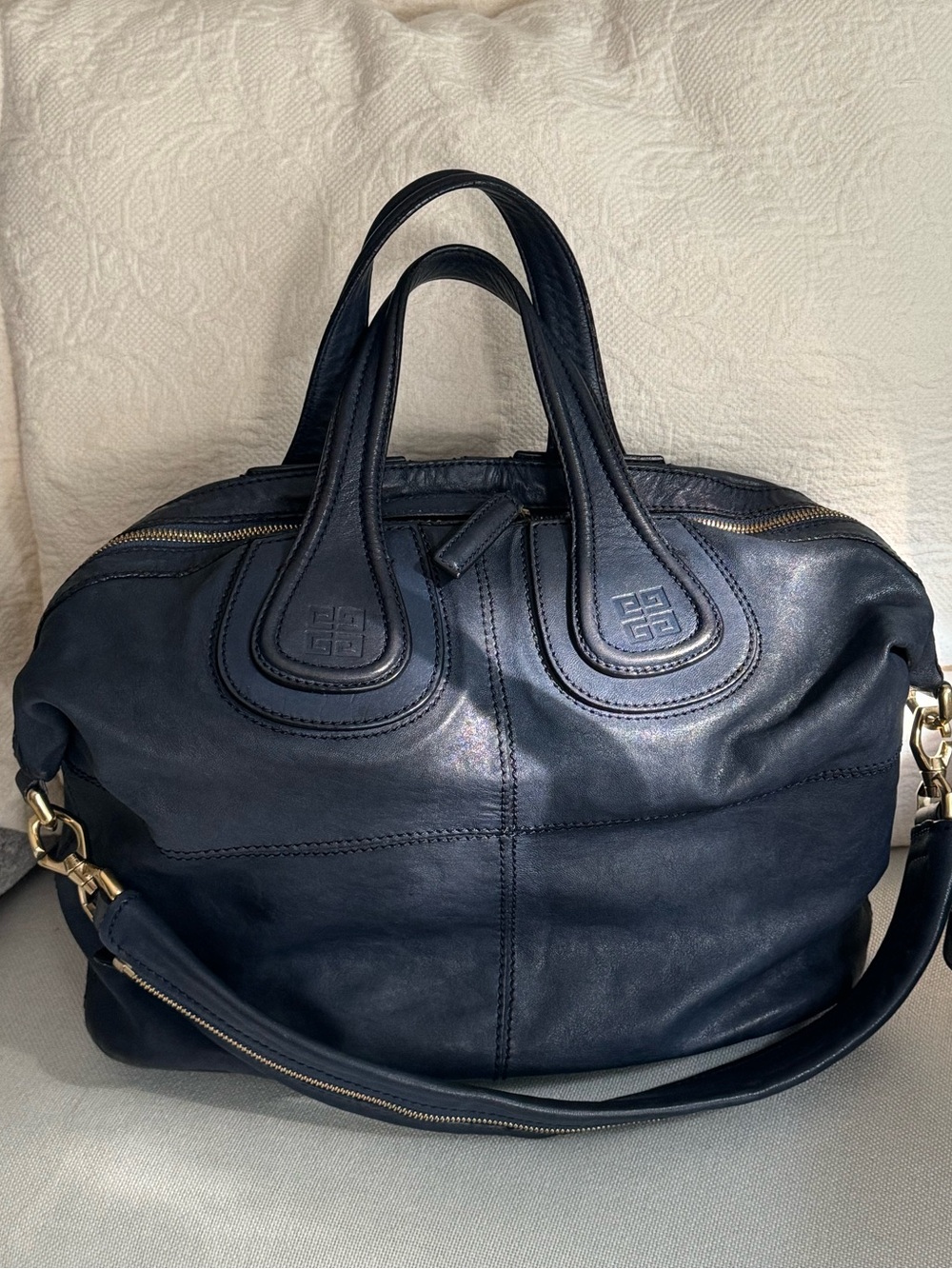 Givenchy Nightingale Navy Blue 2 way Leather Bag